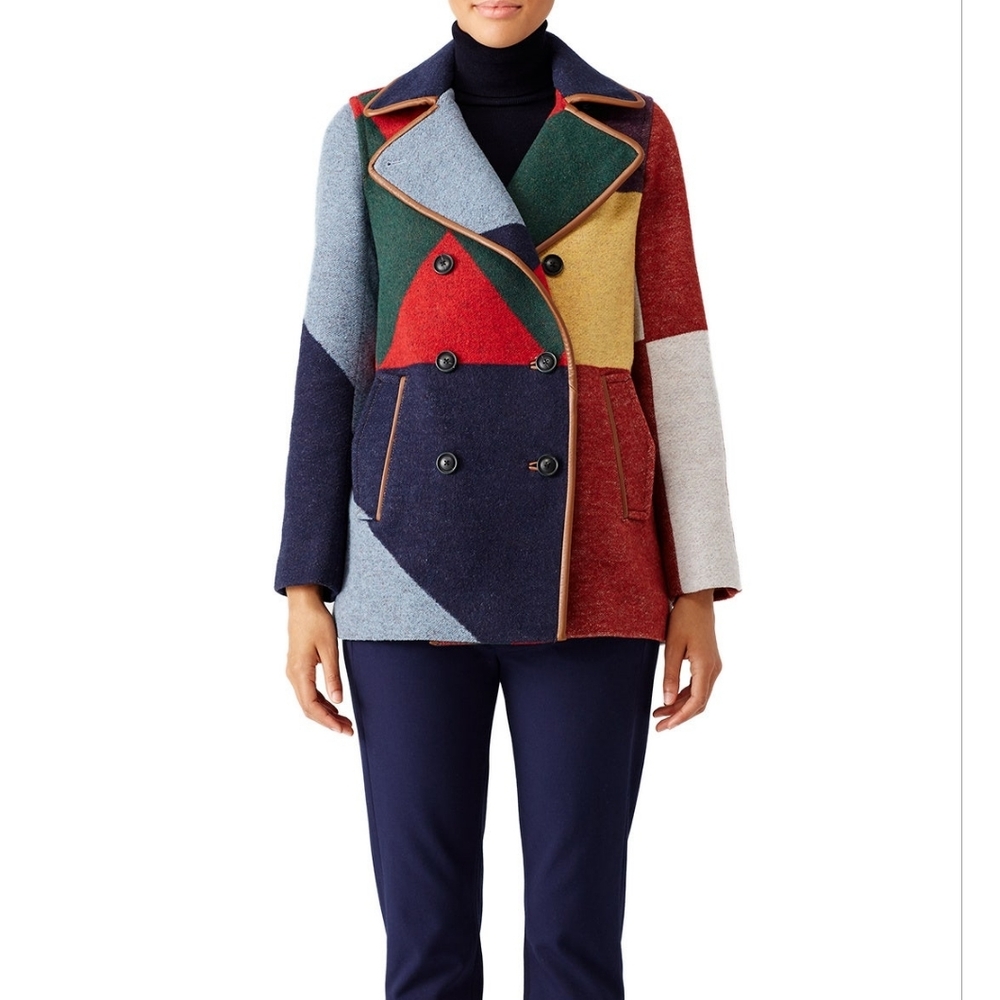 Tory Burch Colorblock Cheval Pea Coat